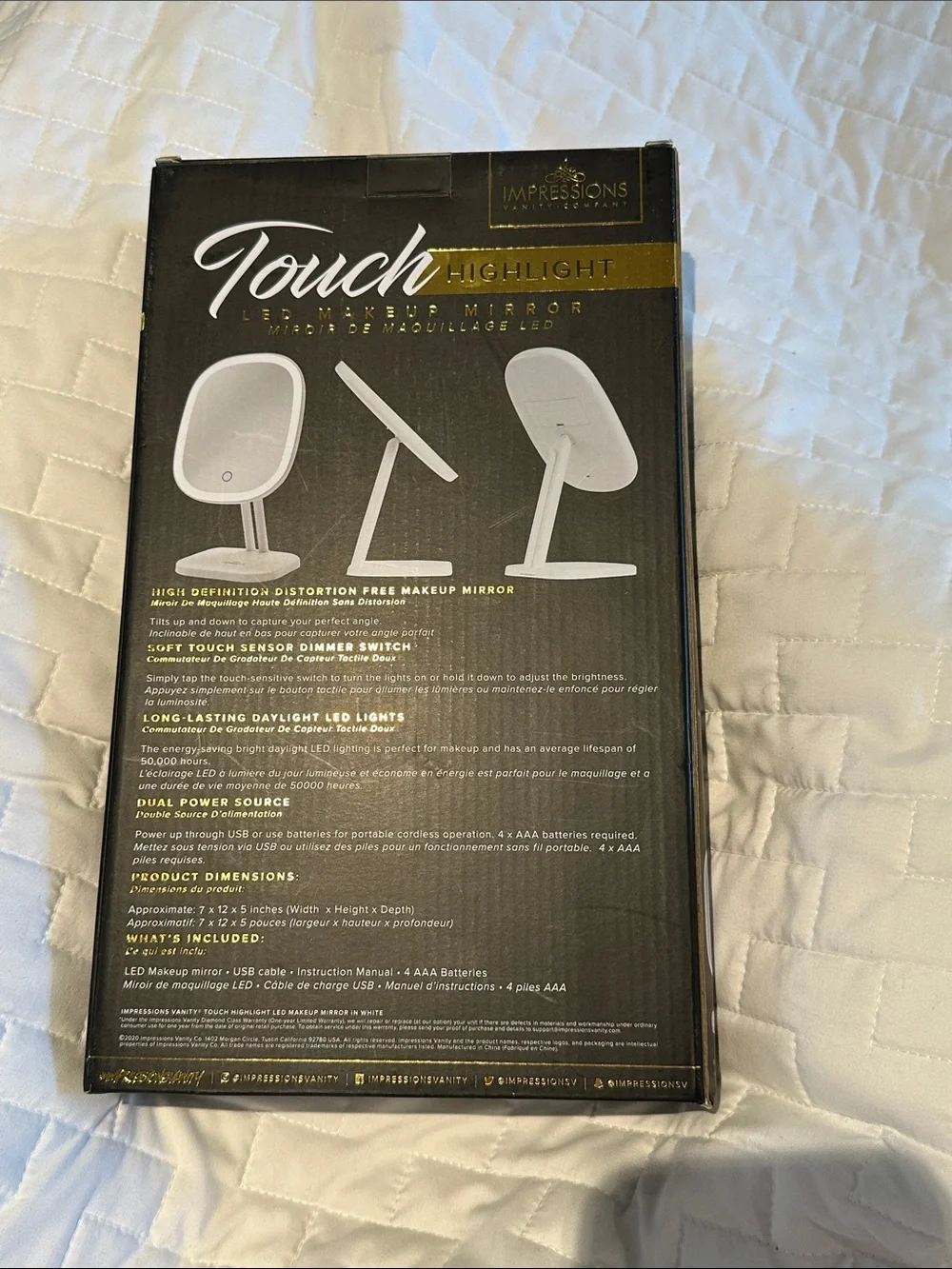 IMPRESSIONS White TOUCH Highlight LED Makeup Mirror NEW